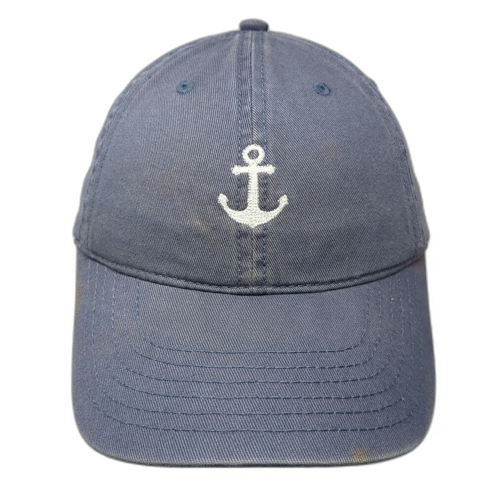 Mighty Fine Blue One Size Baseball Cap Hat Embroidered Anchor Slideback Cotton